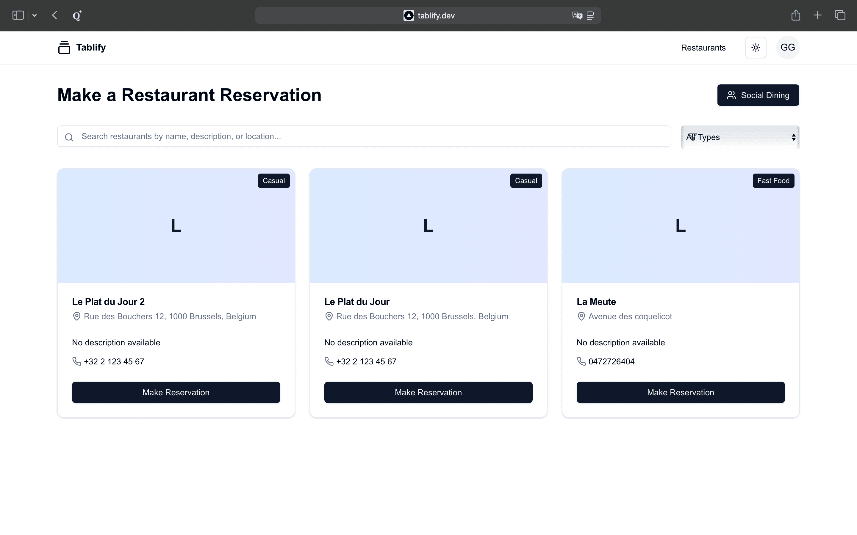 Aperçu du projet Tablify